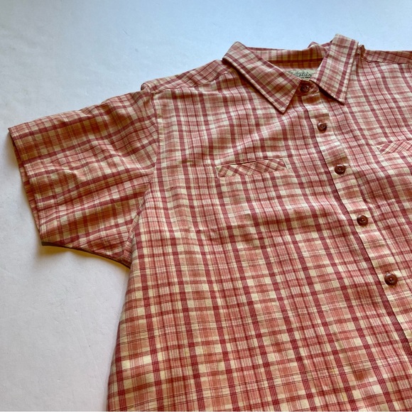 Cabela's Women's Button Up Short Sleeve Blouse Coral & Cream Plaid Size 2XL - Picture 7 of 10